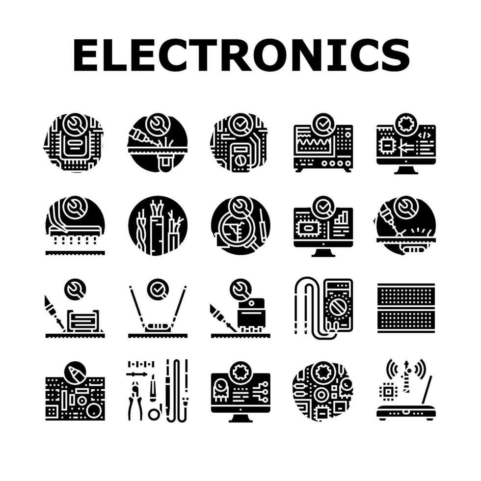 eletrônicos técnico tecnologia ícones conjunto vetor