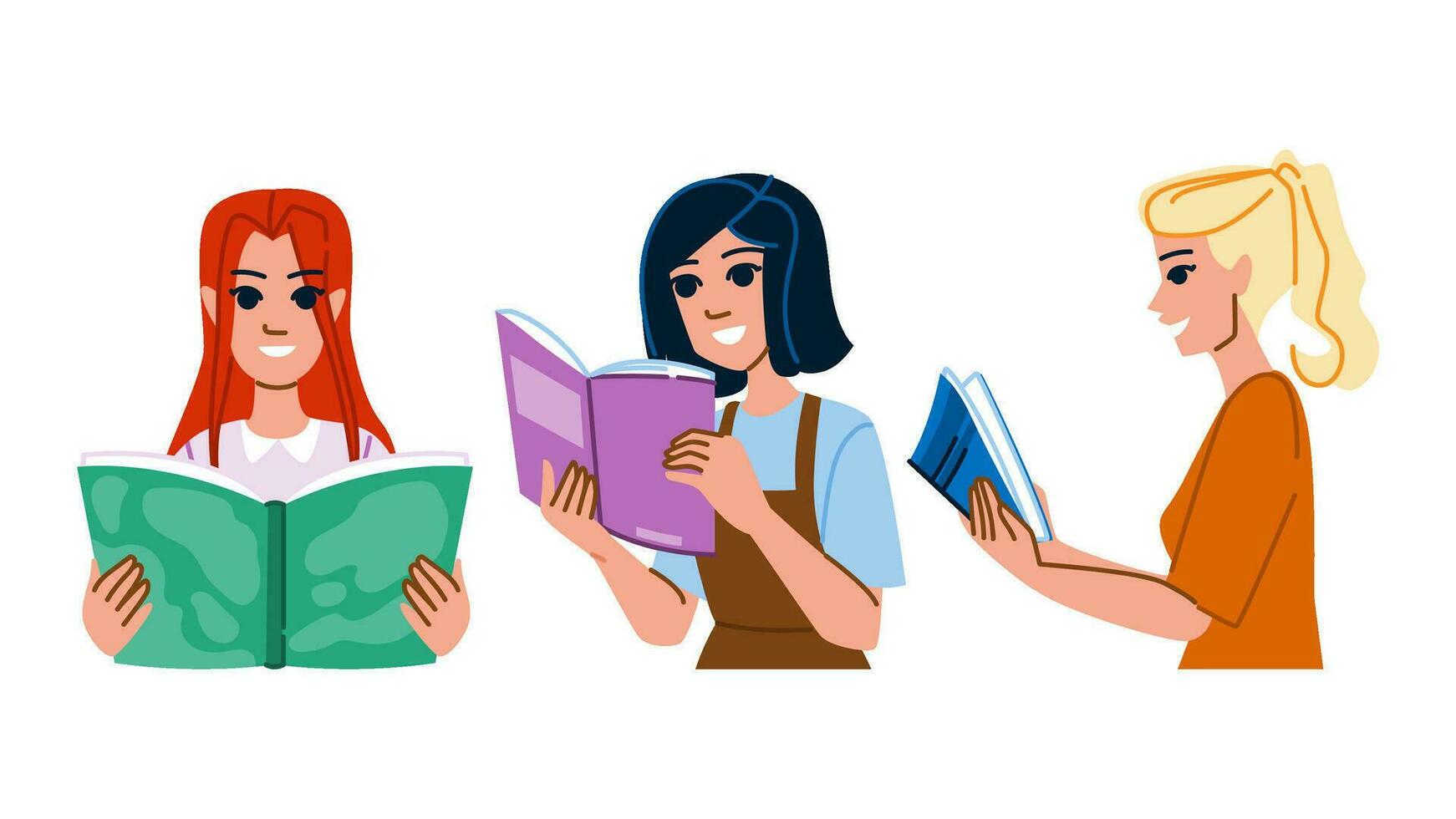 fêmea mulher lendo livro vetor