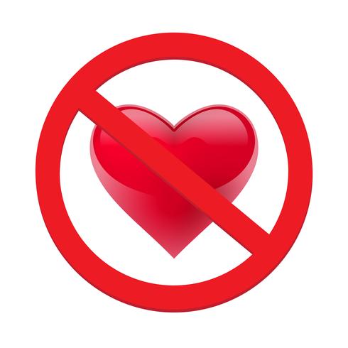 Ban amor coração. Símbolo do proibido e pare o amor. Ilustração vetorial - vetor