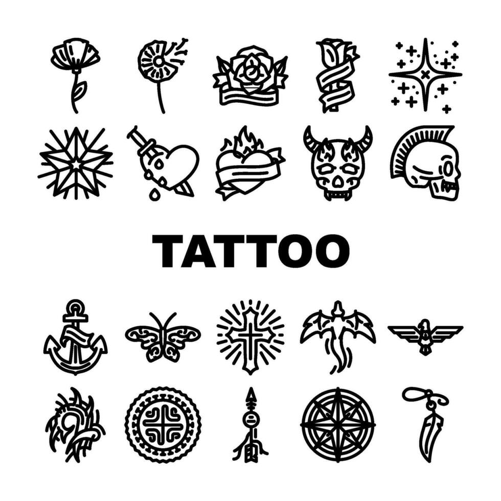 tatuagem retro vintage ícones conjunto vetor