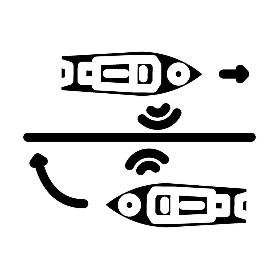 navio colisão evasão sistemas glifo ícone vetor ilustração