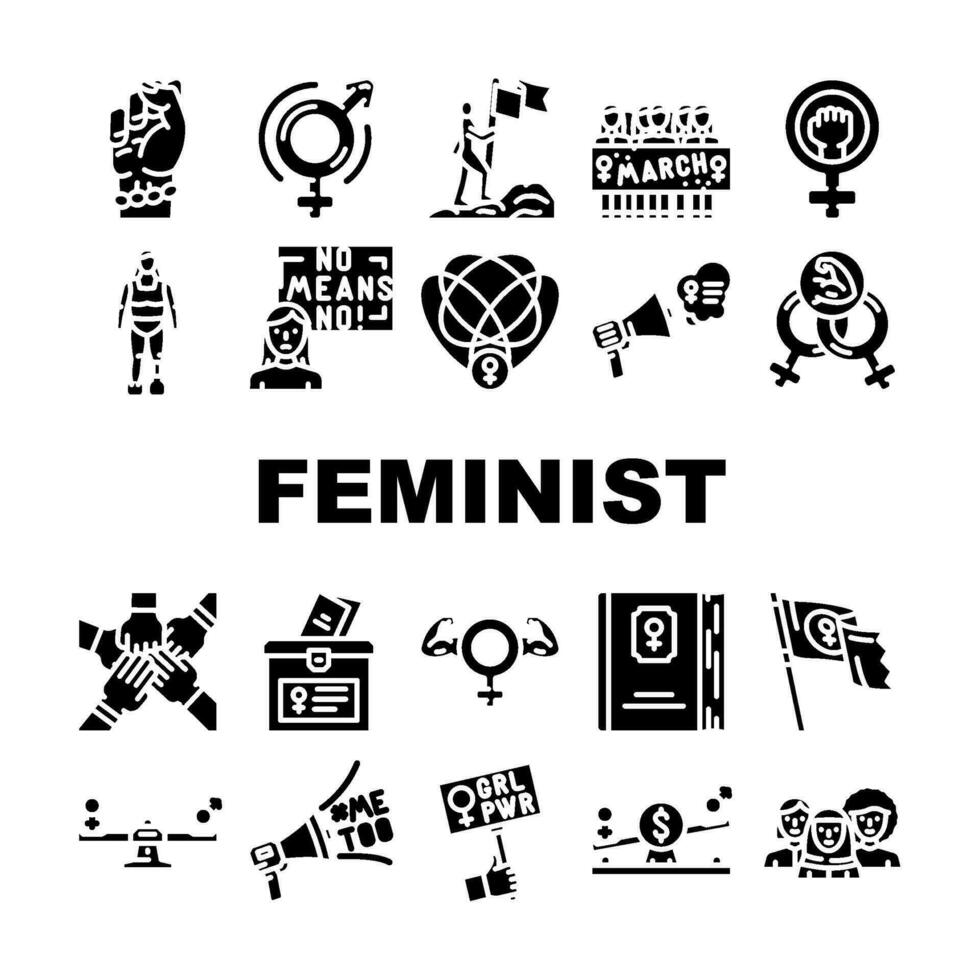 feminista fêmea mulheres ícones conjunto vetor