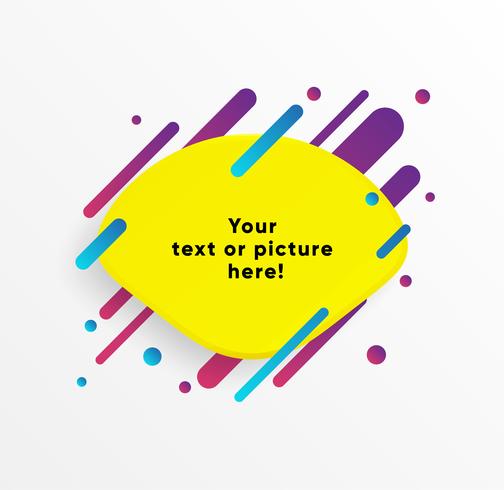 Forma abstrata amarela da caixa de texto com linhas e círculos de néon na moda. Vetor de fundo.