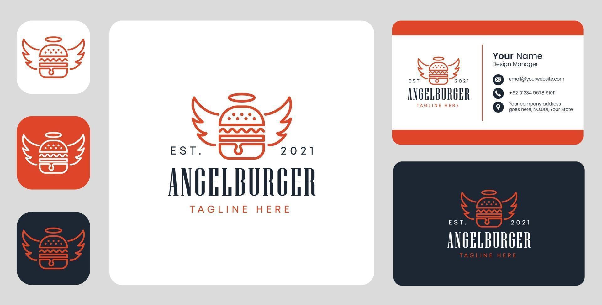 logotipo do hambúrguer de anjo com design estacionário vetor