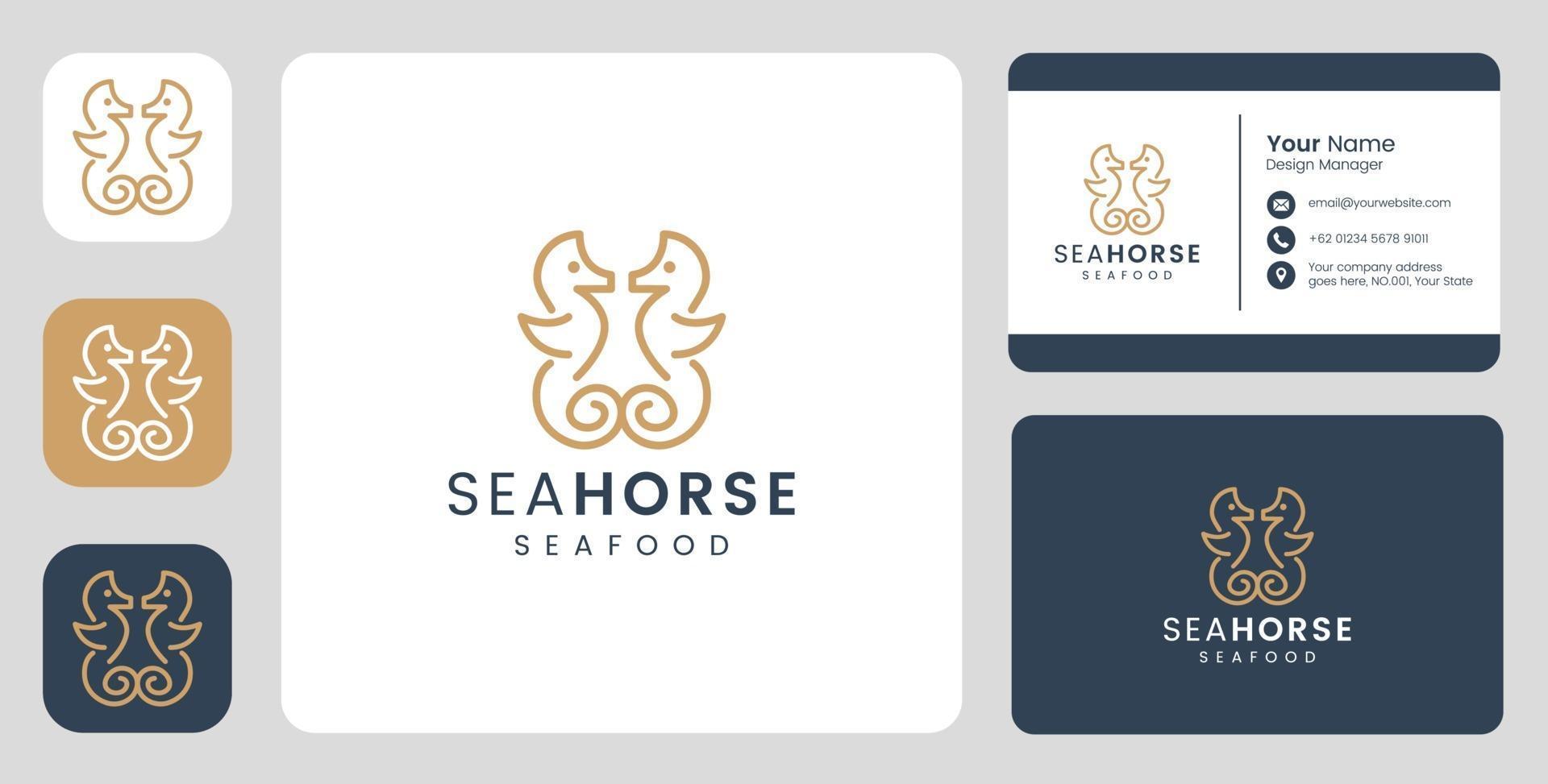 logotipo simples de cavalo-marinho com modelo estacionário vetor