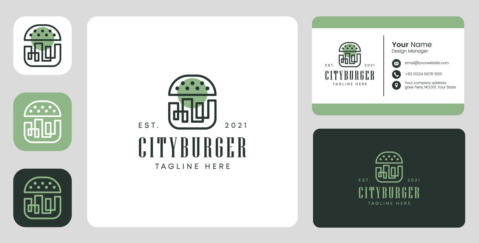 logotipo do hambúrguer da cidade com design estacionário vetor