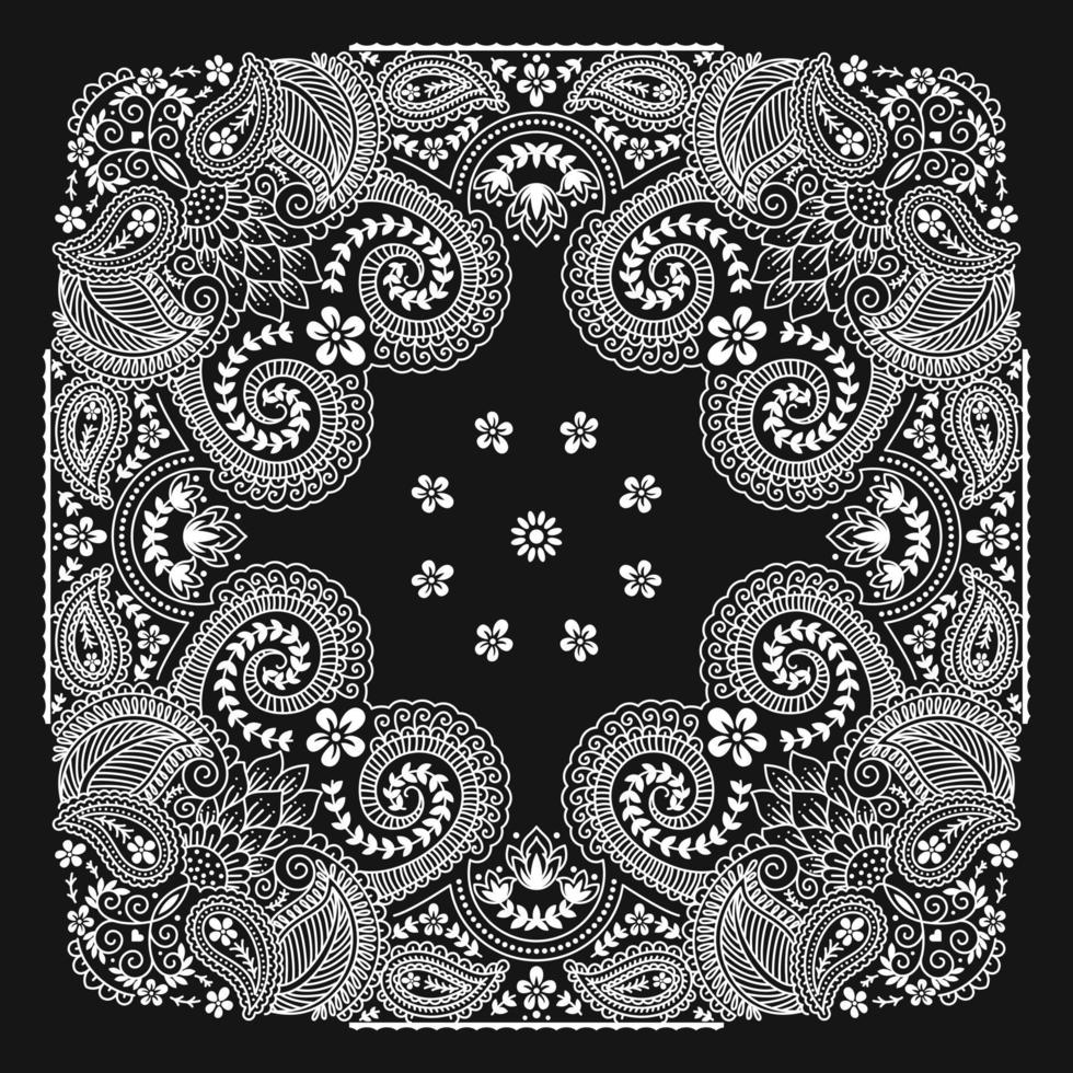 bandana paisley ornamento padrão clássico vintage preto e branco vetor
