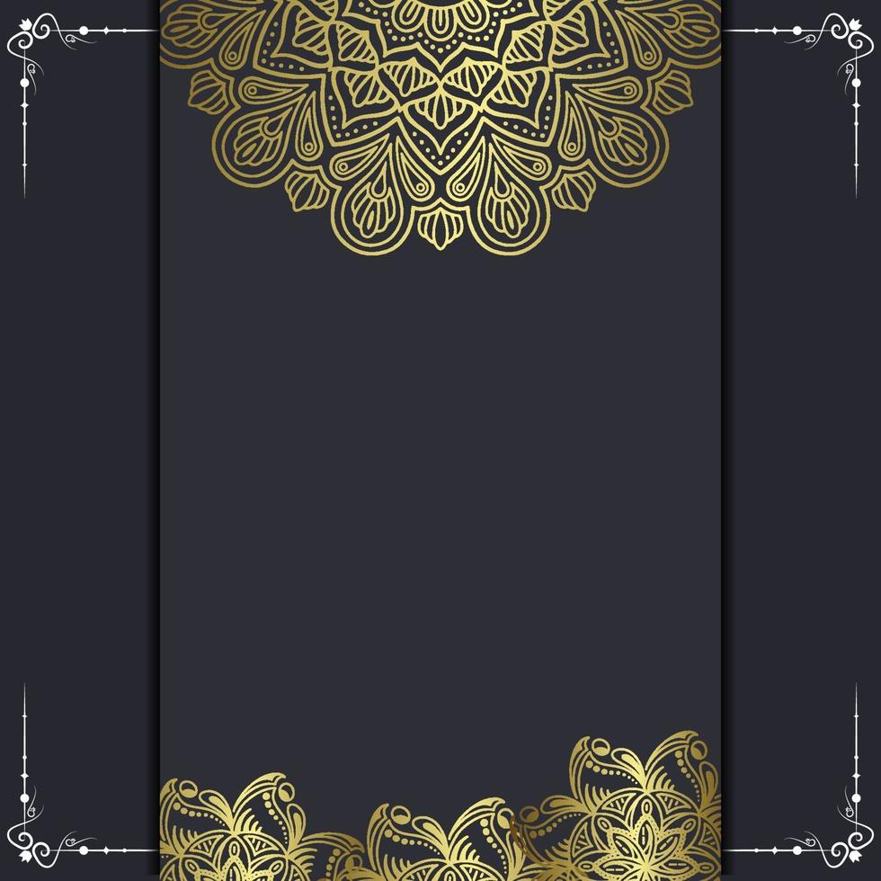 Fundo ornamentado de mandala de ouro de luxo para convite de casamento vetor