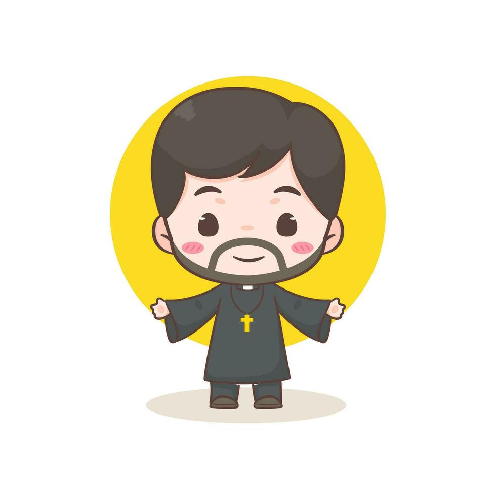 fofa sacerdote ou pastor desenho animado personagem ilustração. cristão e católico religião conceito Projeto. profissão ilustração. adorável chibi estilo vetor