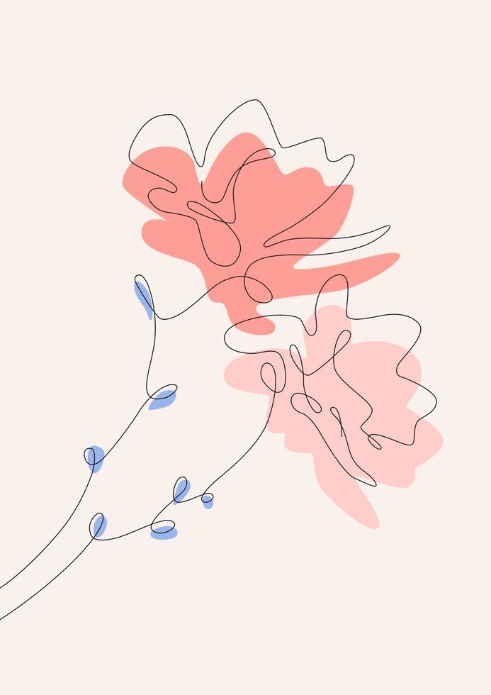 arte da parede botânica. flores linha arte desenho com forma abstrata. vetor