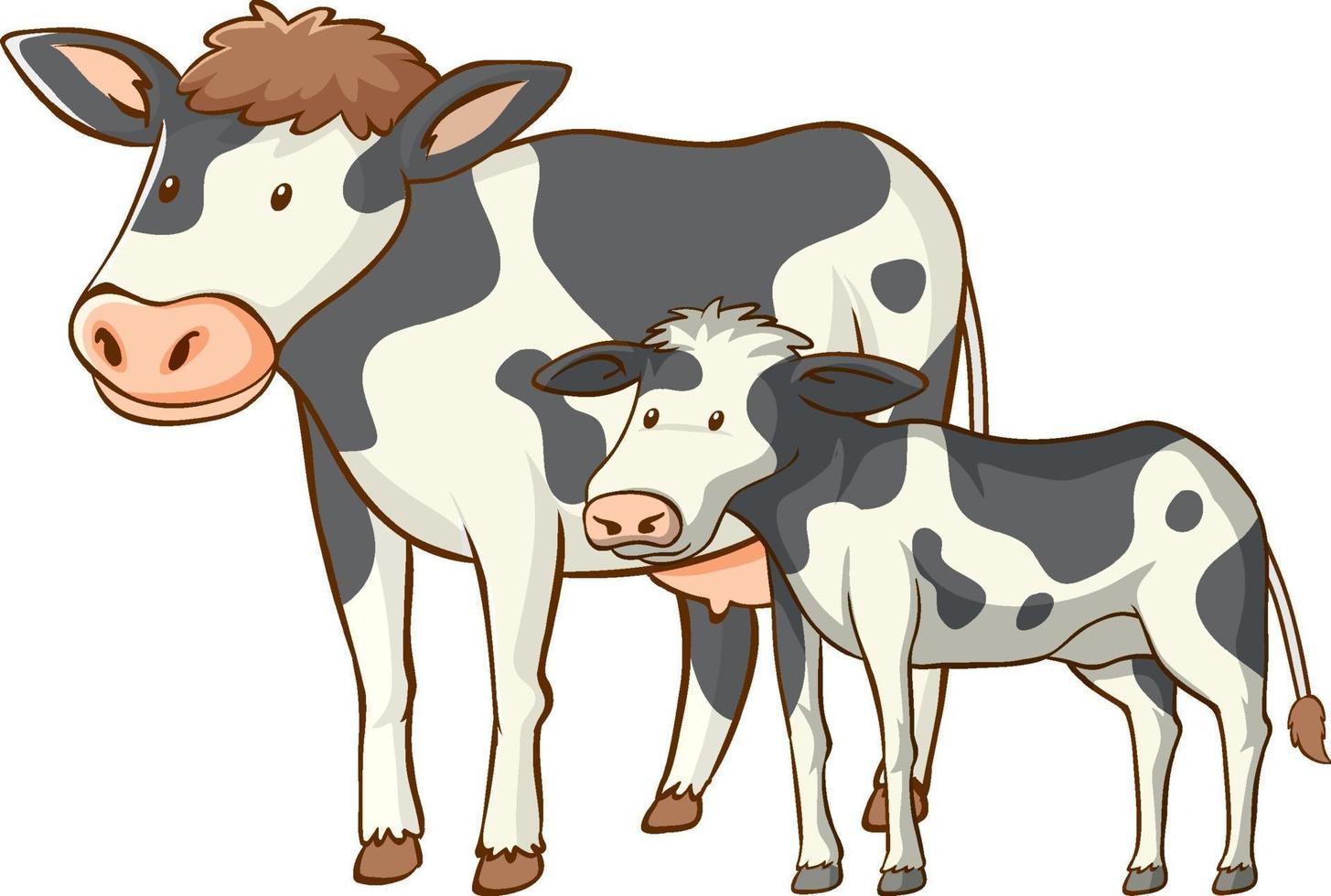 Desenho animal de vaca mãe e bebê em fundo branco vetor