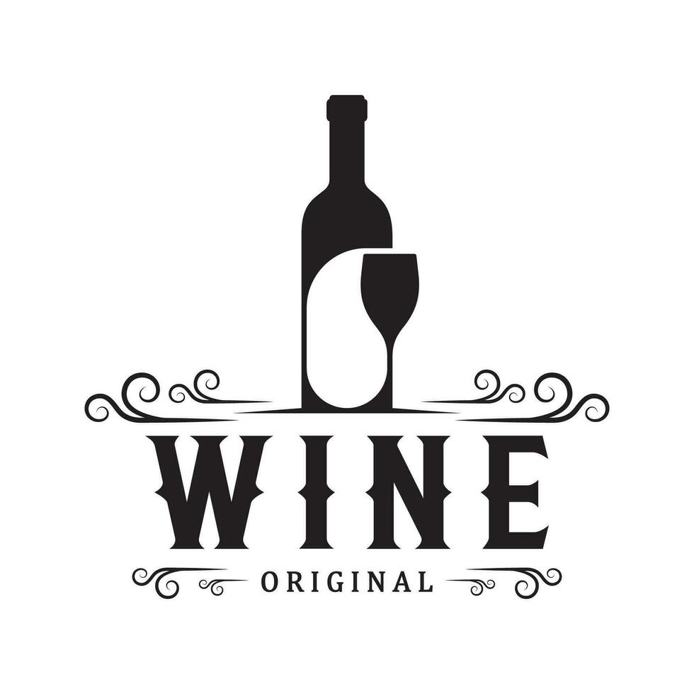 vinho logotipo com vinho óculos e garrafas.para noite clubes, bares, cafés e vinho lojas. vetor