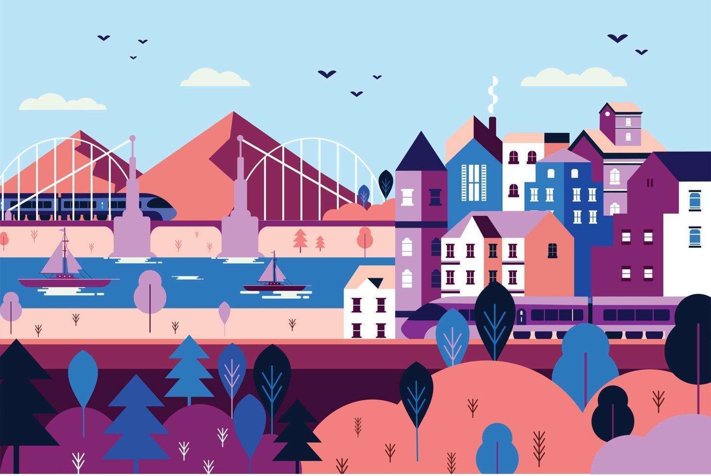 paisagem porto no centro da cidade urbana ilustração design plano vetor