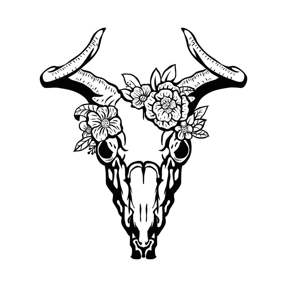 cabeça de crânio de cabra animal com desenho floral vetor