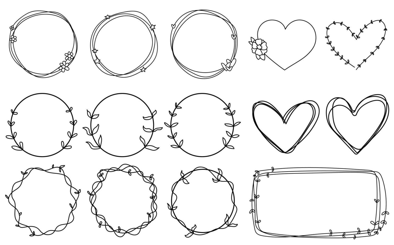 quadros doodle desenhado à mão linhas redondas casamento coleção isolada vetor