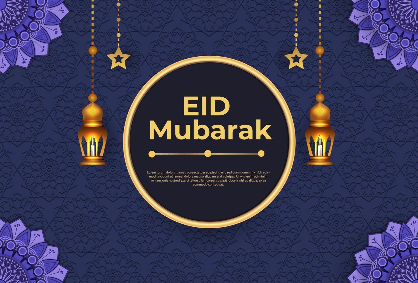 Cartão eid mubarak com enfeites vetor