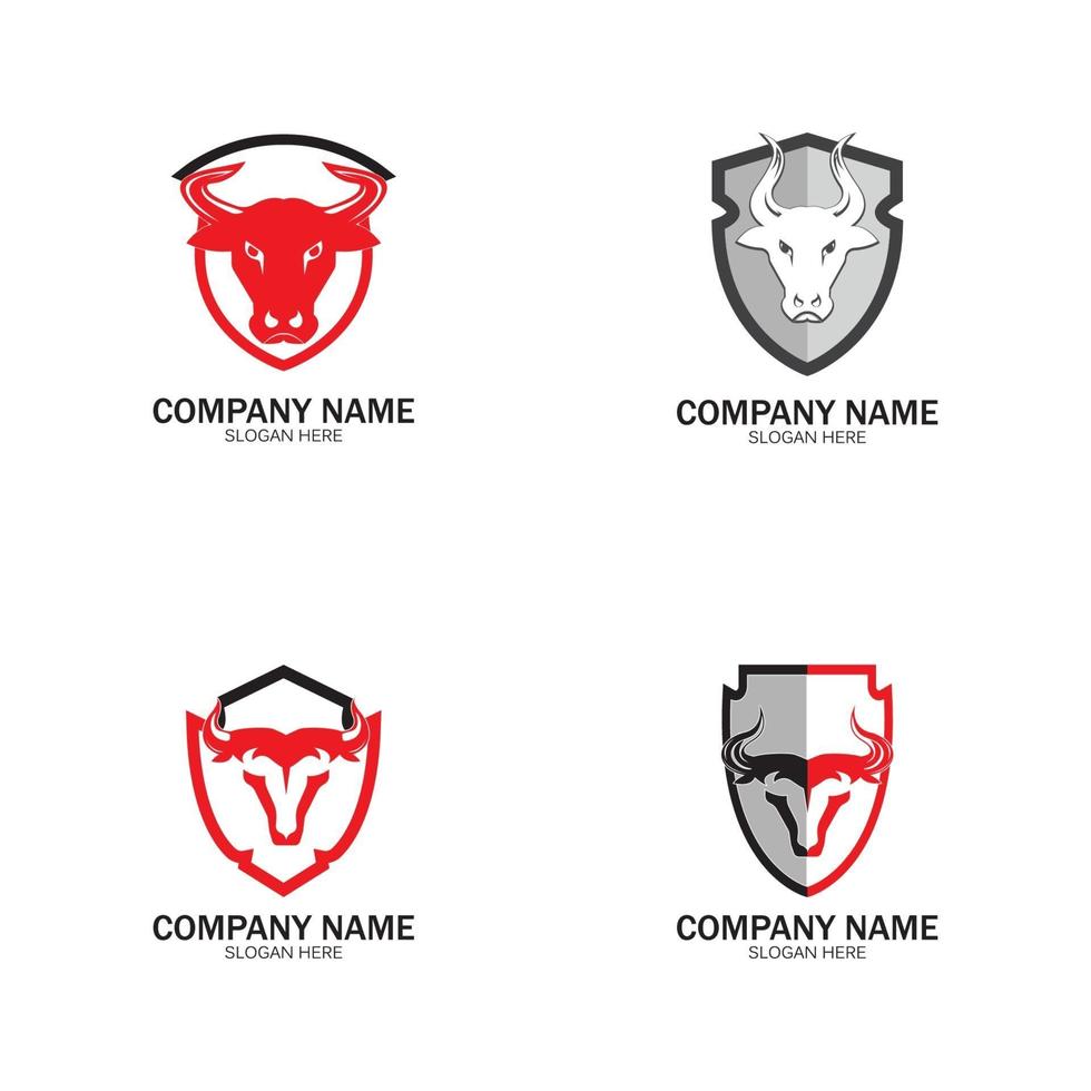 design criativo do logotipo da cabeça do touro com escudo irritado vetor