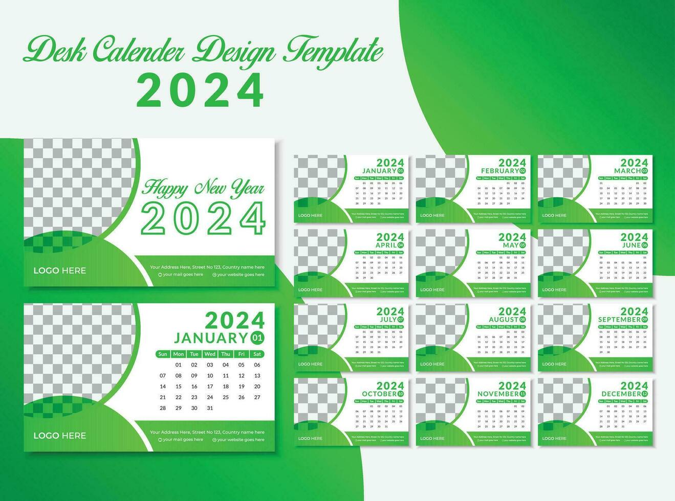 2024 feliz Novo ano calendário modelo conjunto vetor calendário conjunto do 12 mês modelo. minimalista modelo ou calendário a4 disposição Projeto. domingo Como fim de semana. semana começar em Domingo.