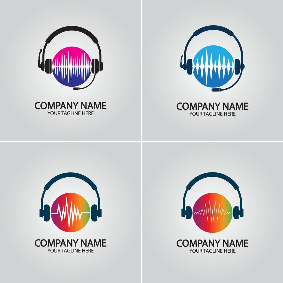 fone de ouvido dj, logotipo de gravação de estúdio de música vetor