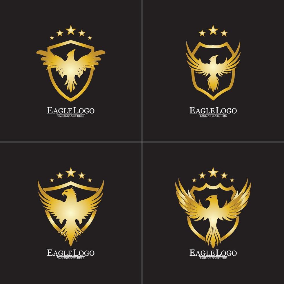 águia dourada com design de logotipo em escudo vetor