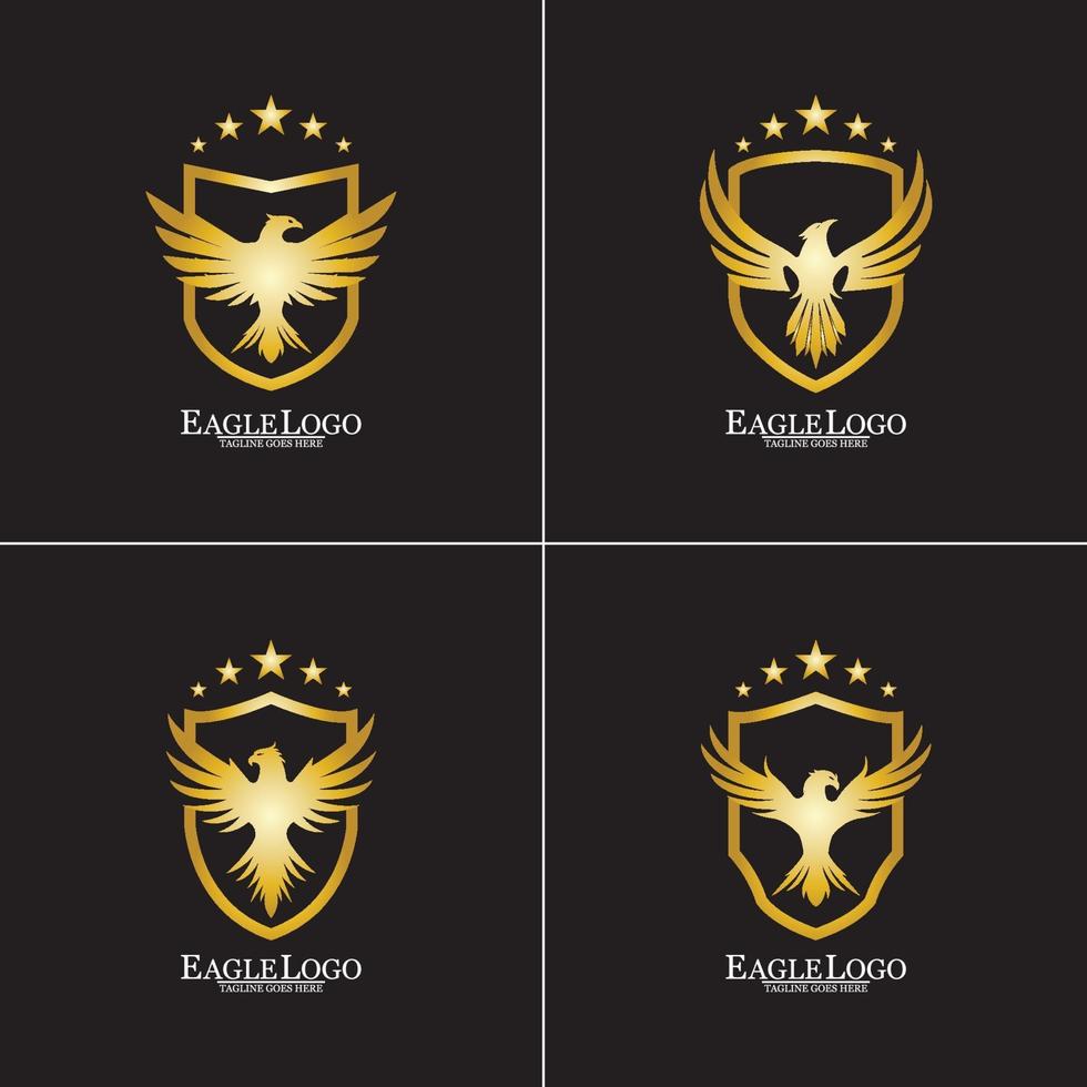águia dourada com design de logotipo em escudo vetor
