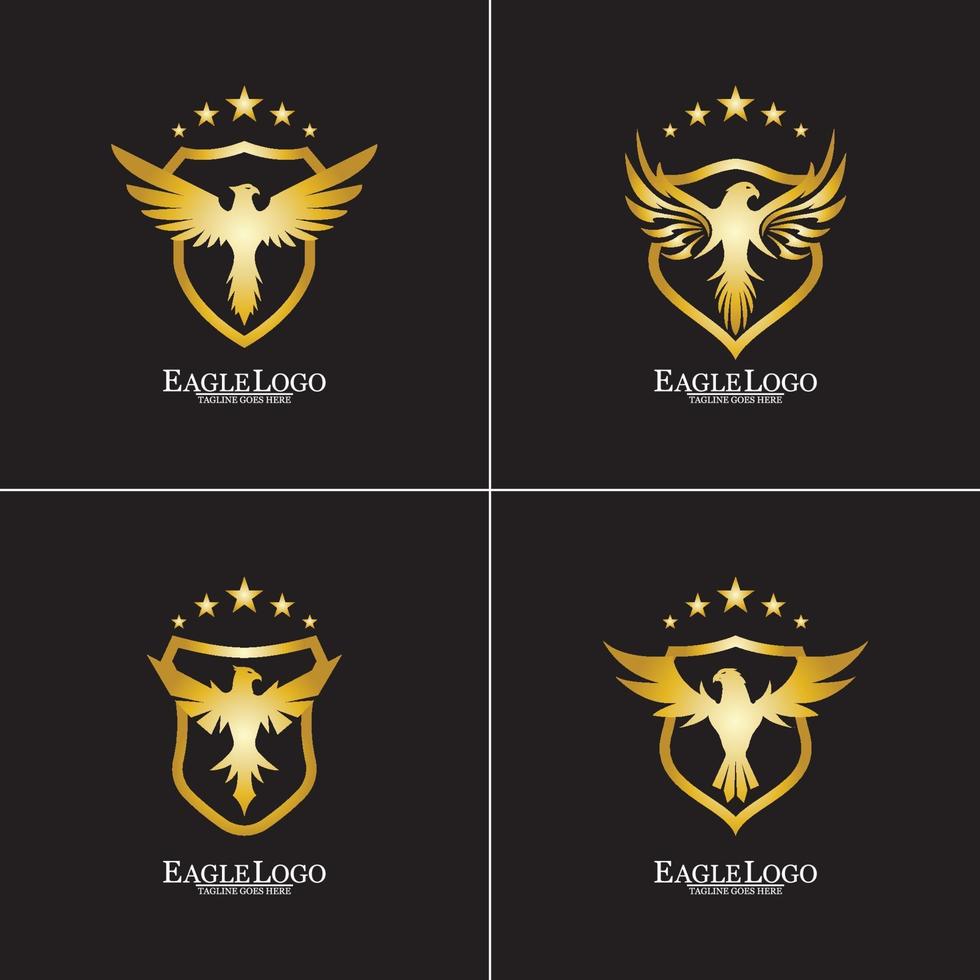 águia dourada com design de logotipo em escudo vetor