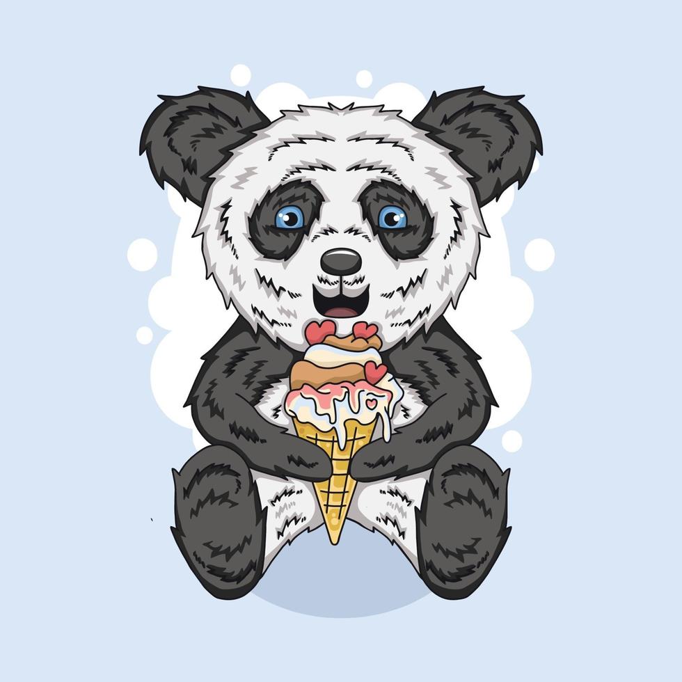 filhote de panda fofo comendo o sorvete doce vetor