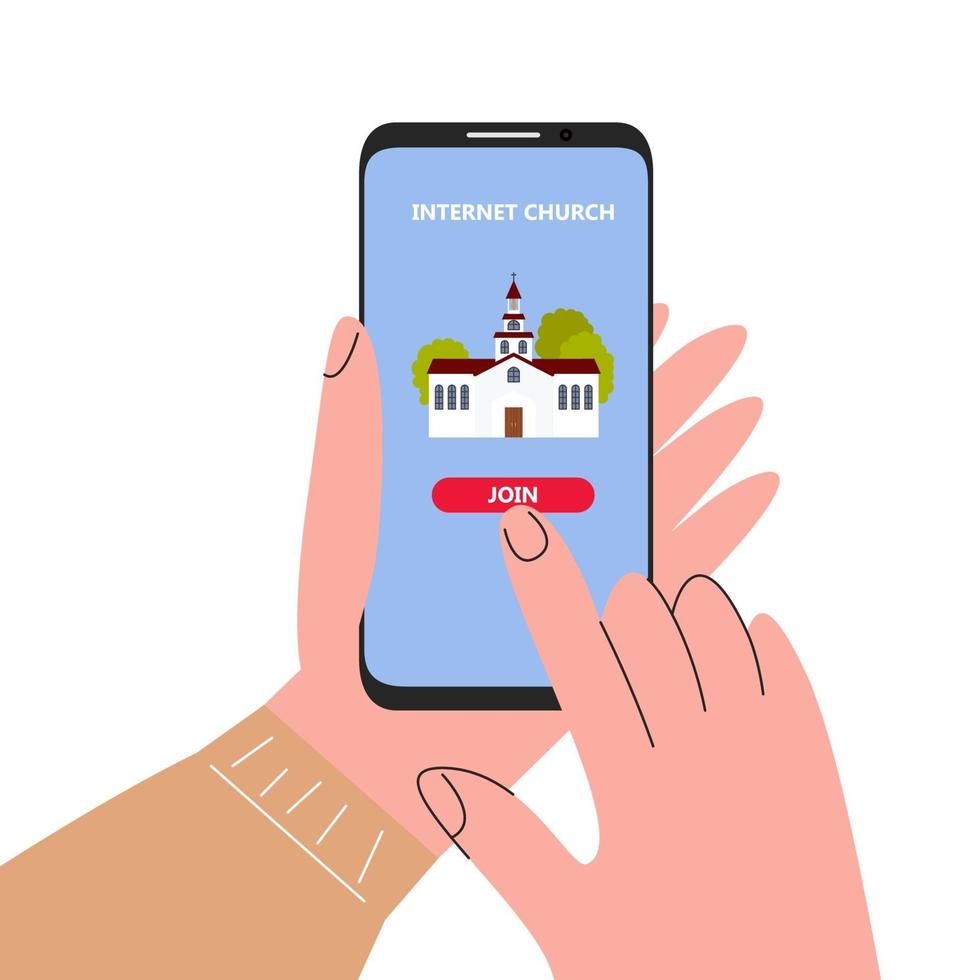 pessoa que se junta ao serviço da igreja pela Internet com vetor