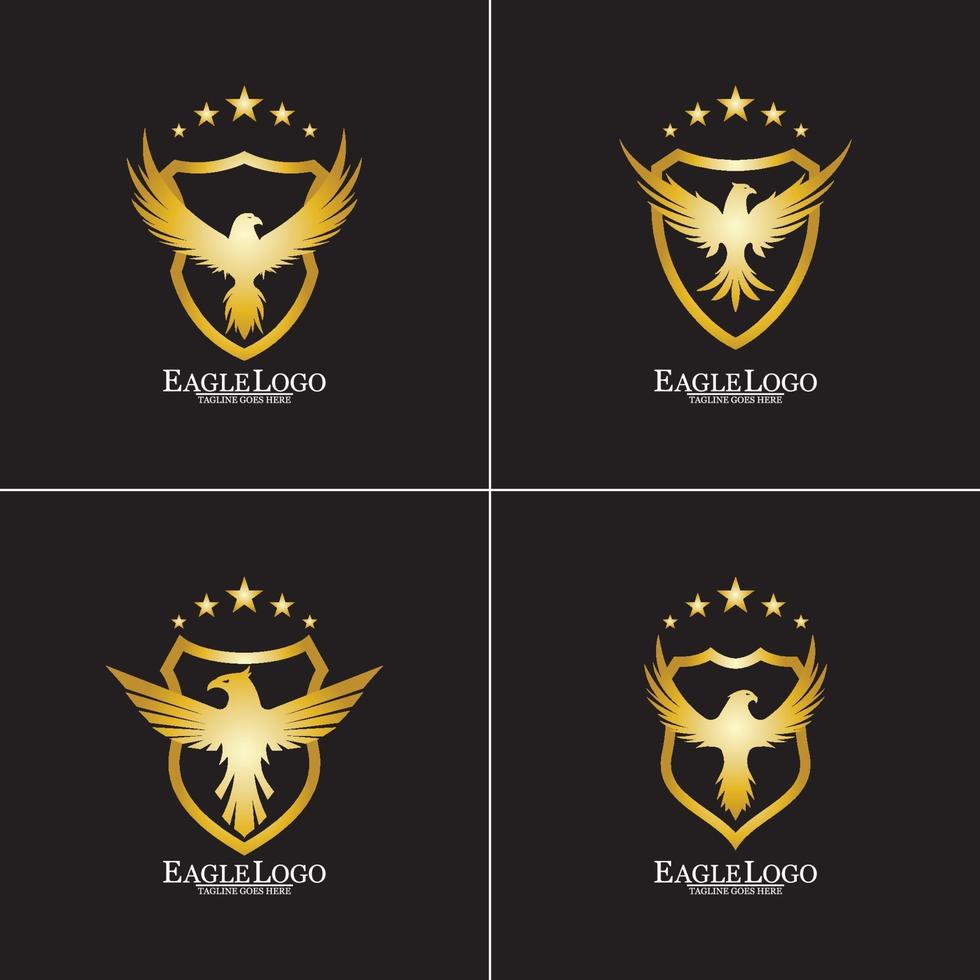 águia dourada com design de logotipo em escudo vetor