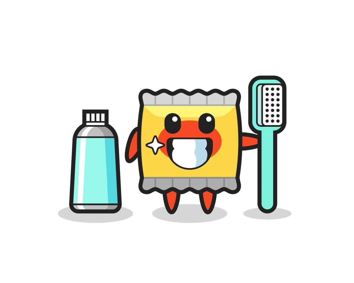 ilustração do mascote do lanche com uma escova de dentes vetor