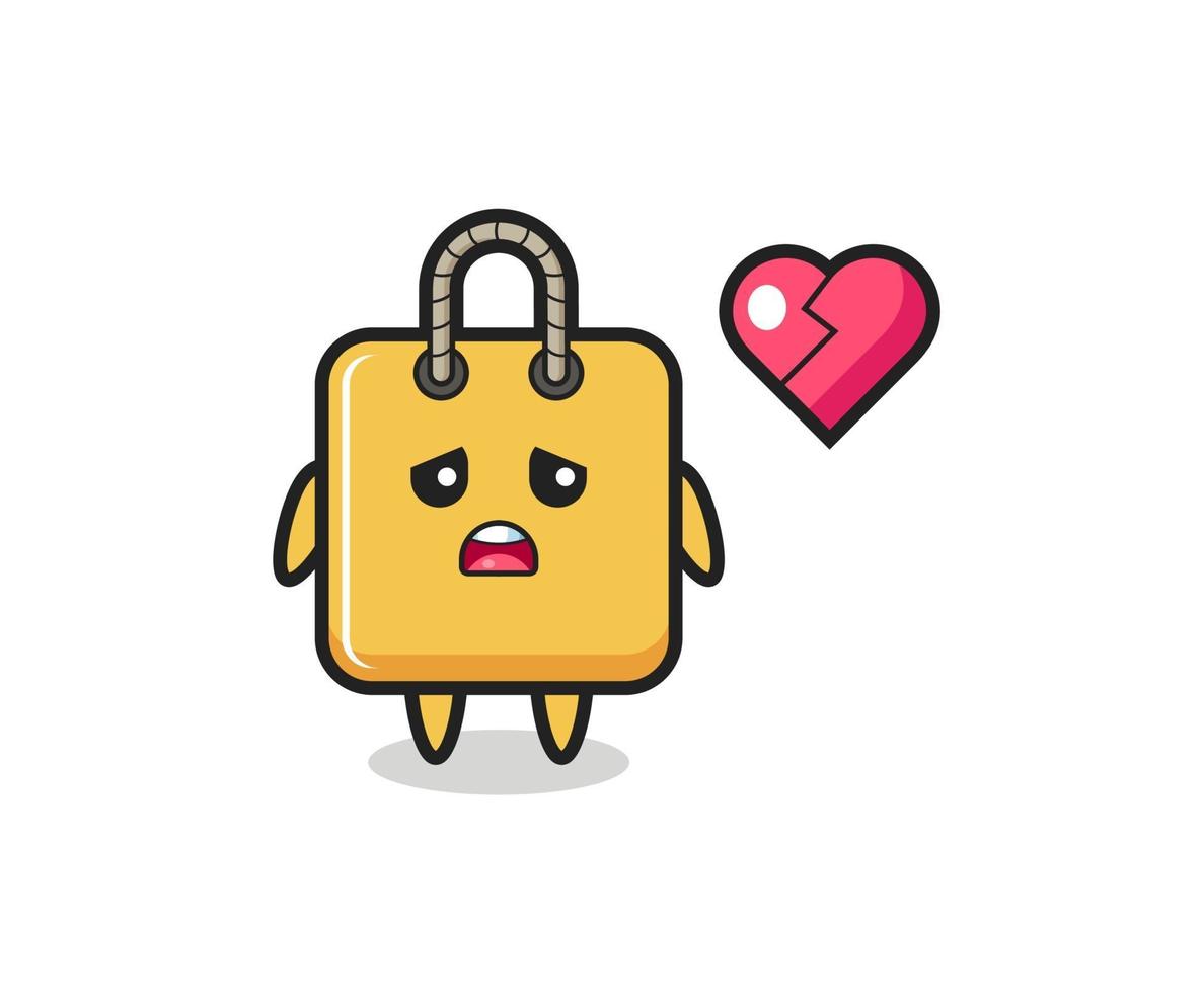Ilustração em desenho animado da sacola de compras com o coração partido vetor