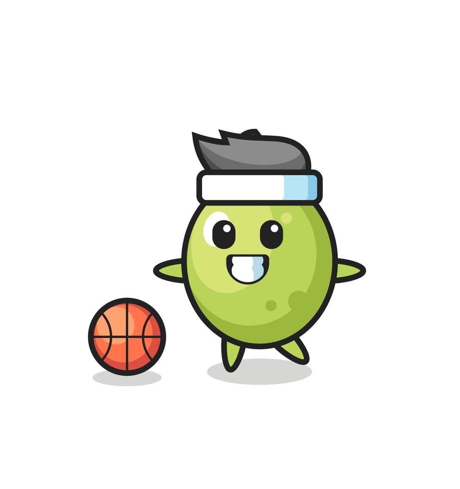ilustração do desenho animado verde-oliva está jogando basquete vetor