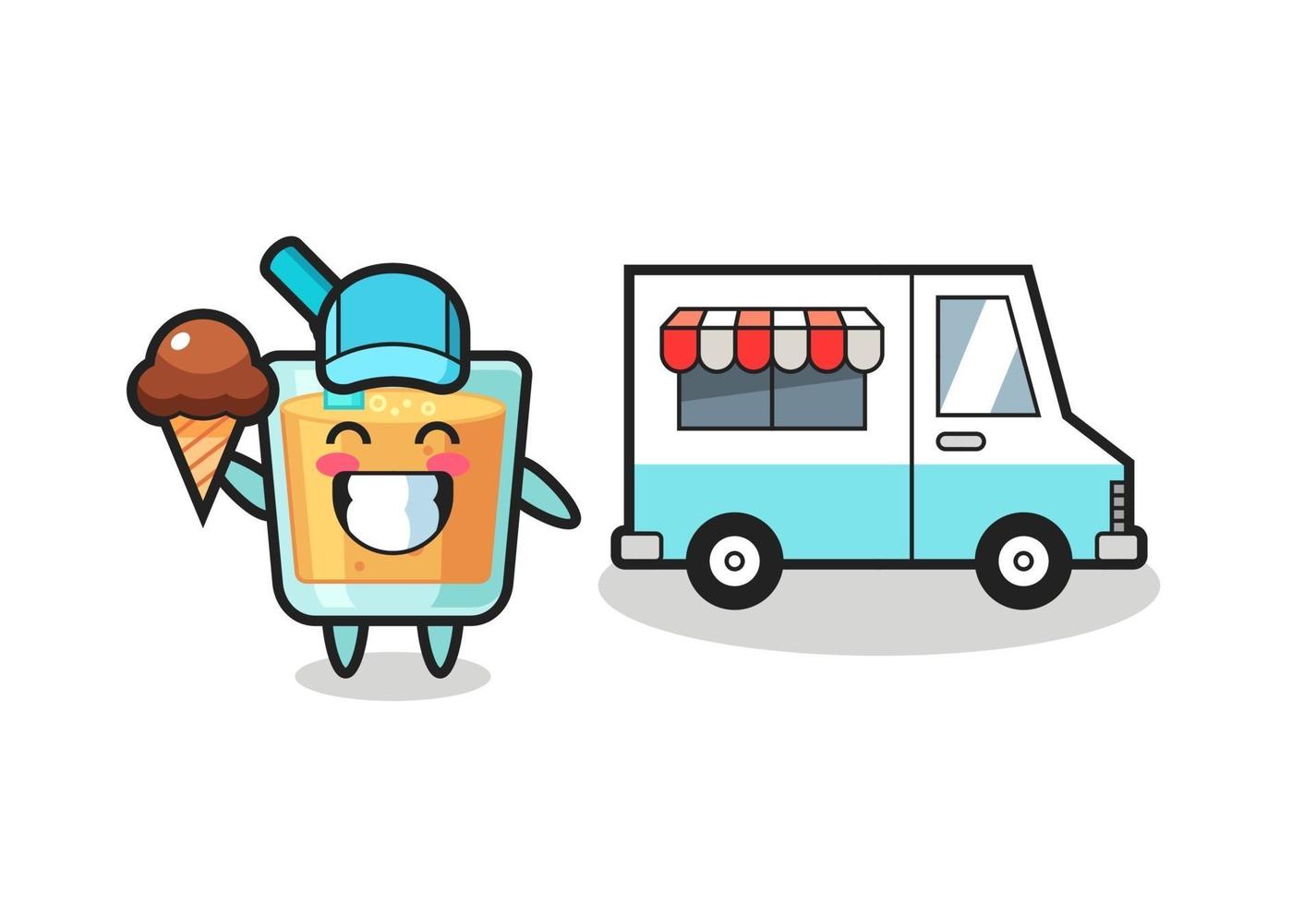 desenho de mascote de suco de laranja com caminhão de sorvete vetor