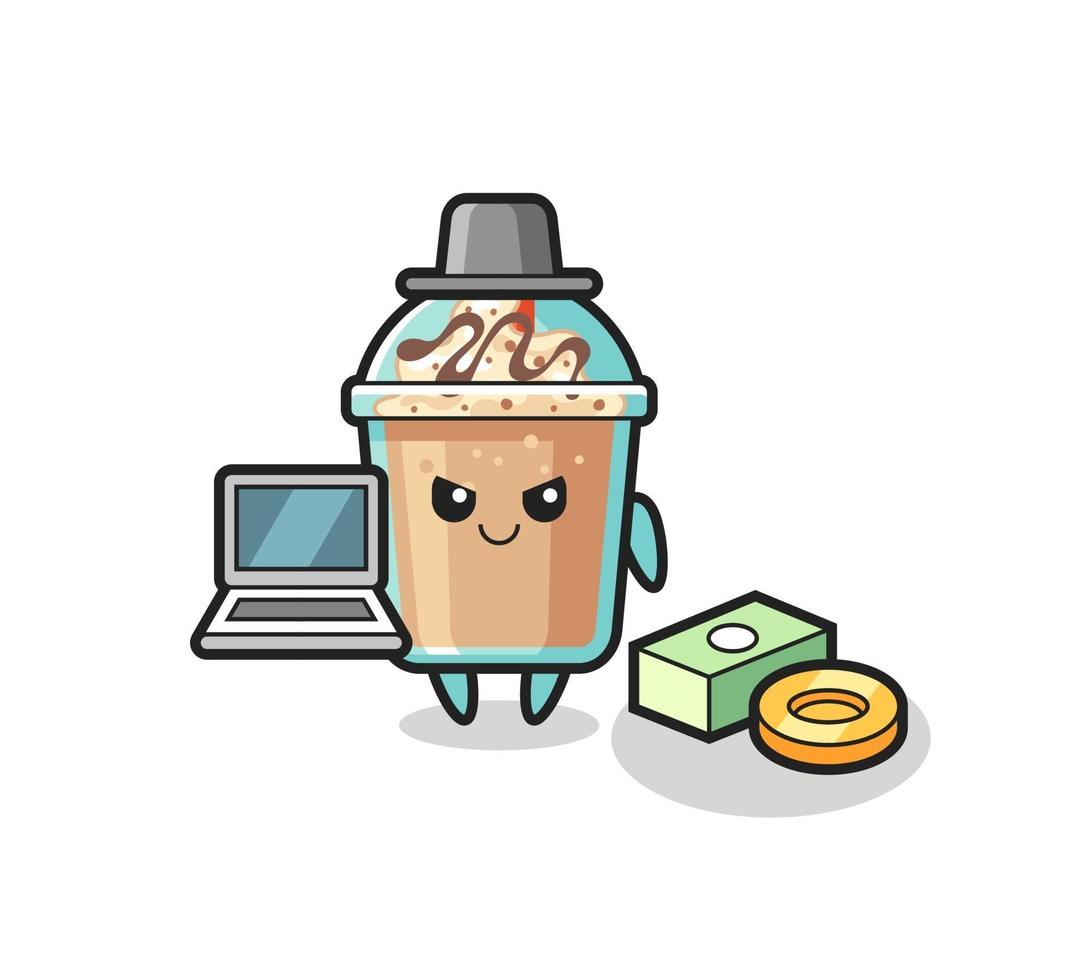 ilustração do mascote do milkshake como um hacker vetor