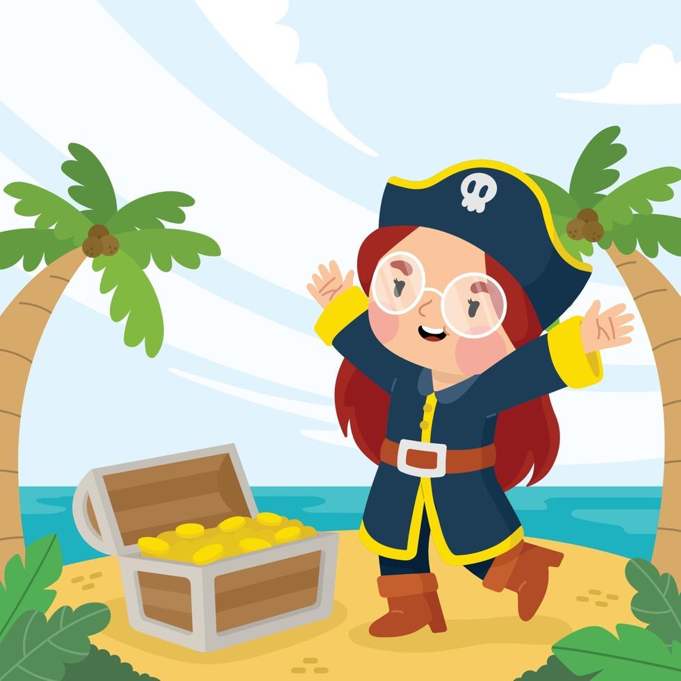 garota pirata na ilha do tesouro vetor