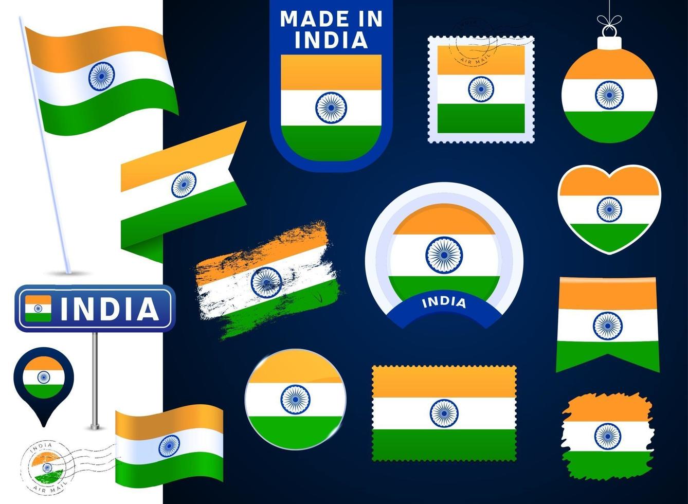 coleção de vetores de bandeira da Índia. grande conjunto de desenho de bandeira nacional