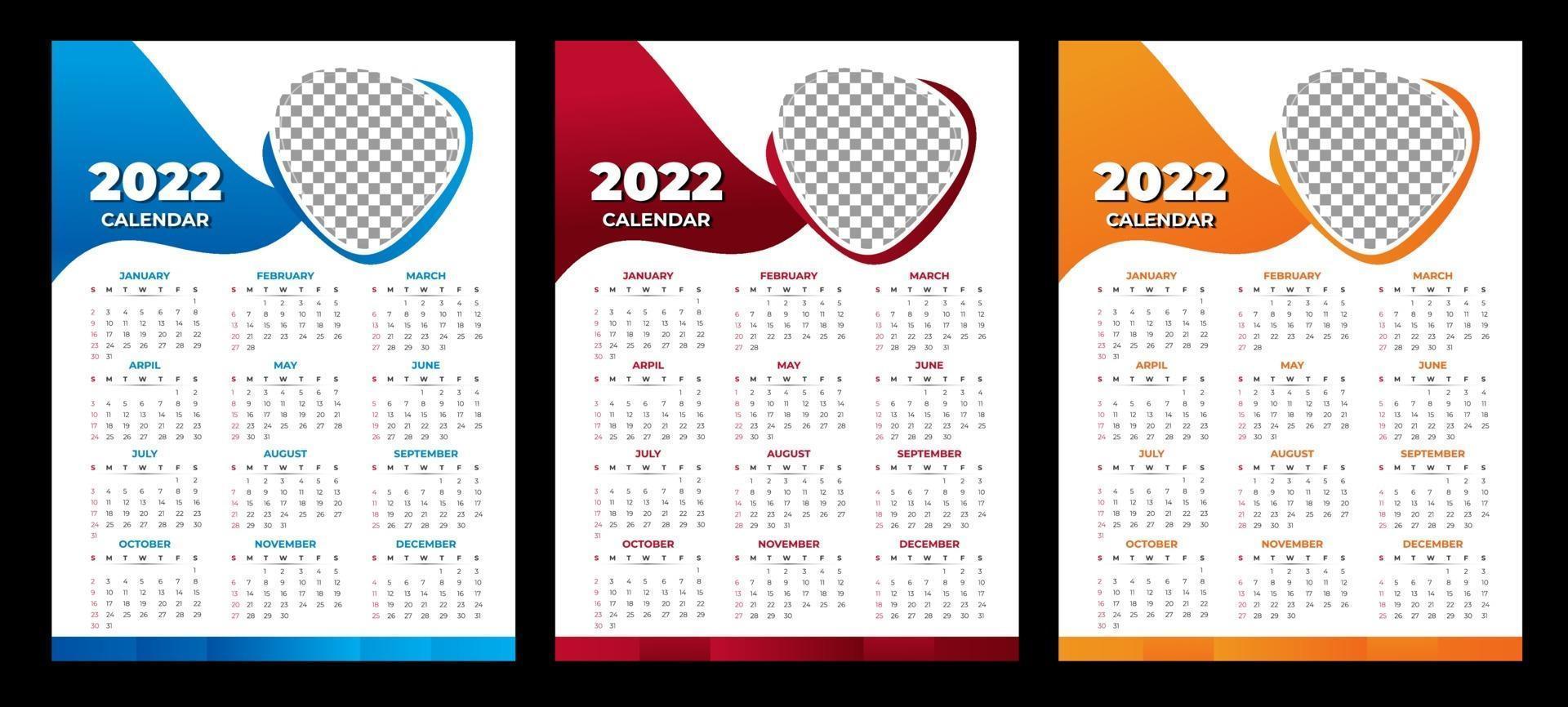 A semana do calendário mensal de 2022 começa na segunda-feira. vetor