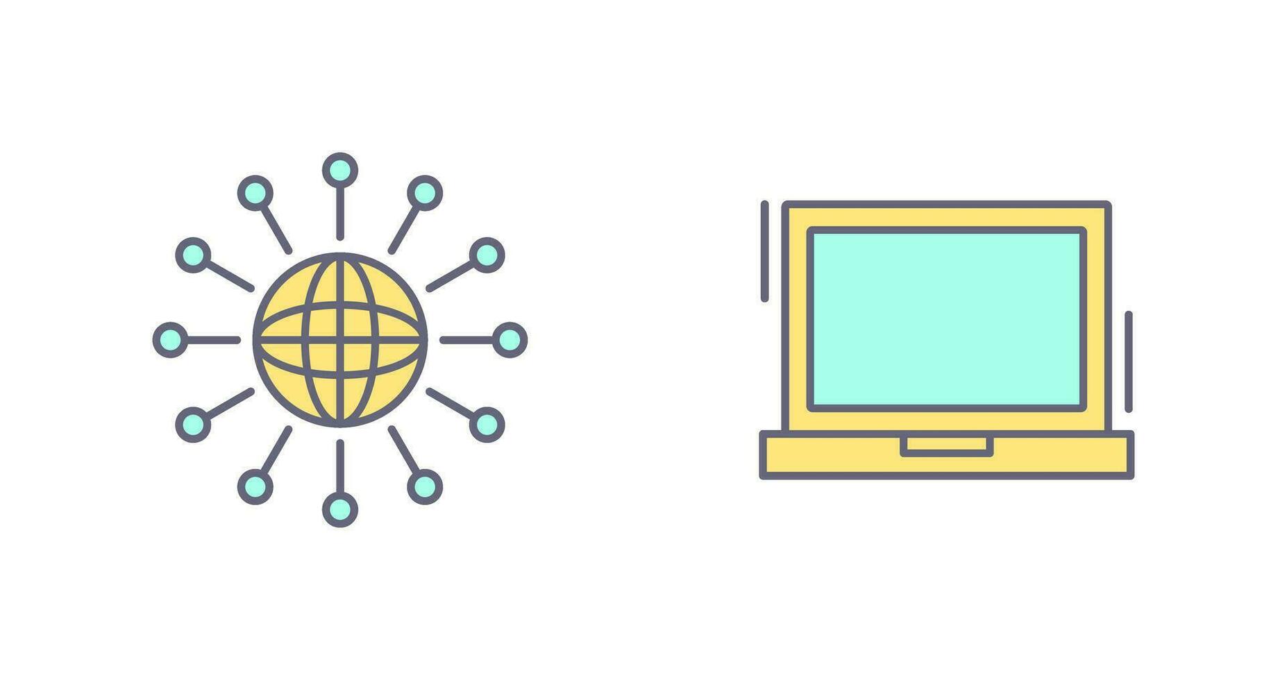 trabalho em rede e computador portátil ícone vetor