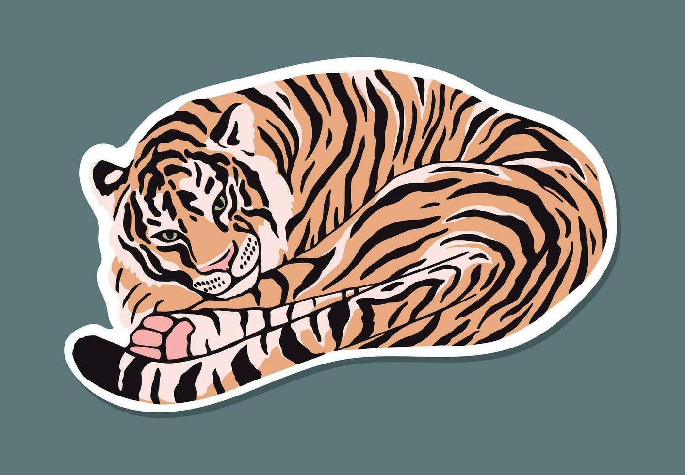 a tigre mentiras enrolado acima. lindo moderno vetor ilustração para cartão postal, bandeira, poster, livro ou qualquer Projeto. isolado de camadas.