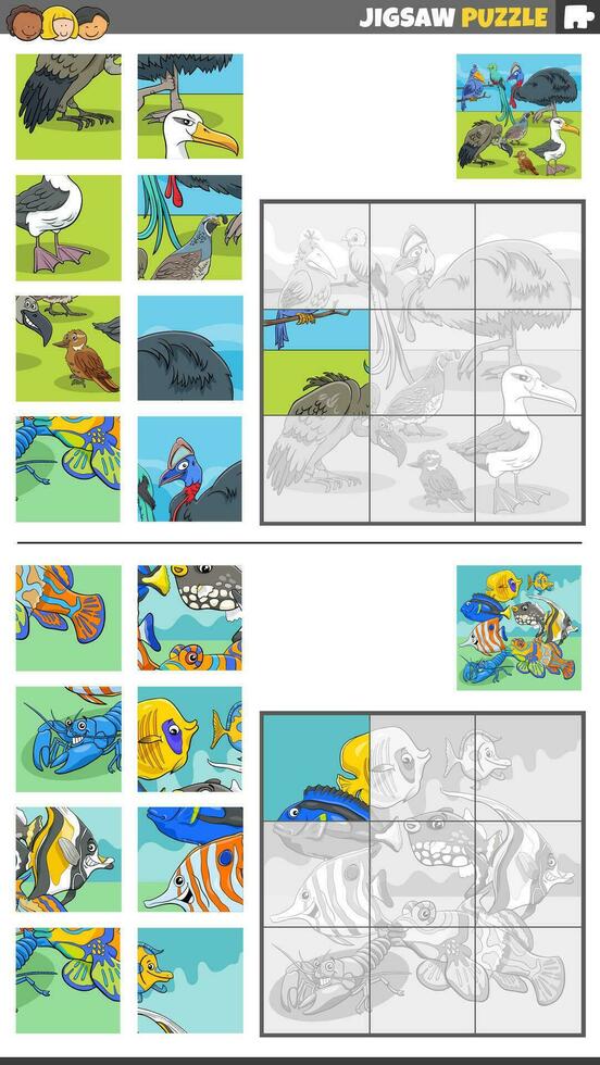 quebra-cabeças enigma Atividades conjunto com animal personagens vetor