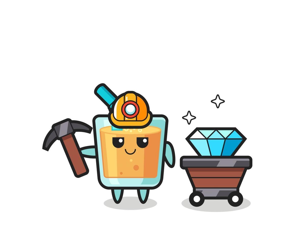 ilustração do personagem de suco de laranja como um mineiro vetor