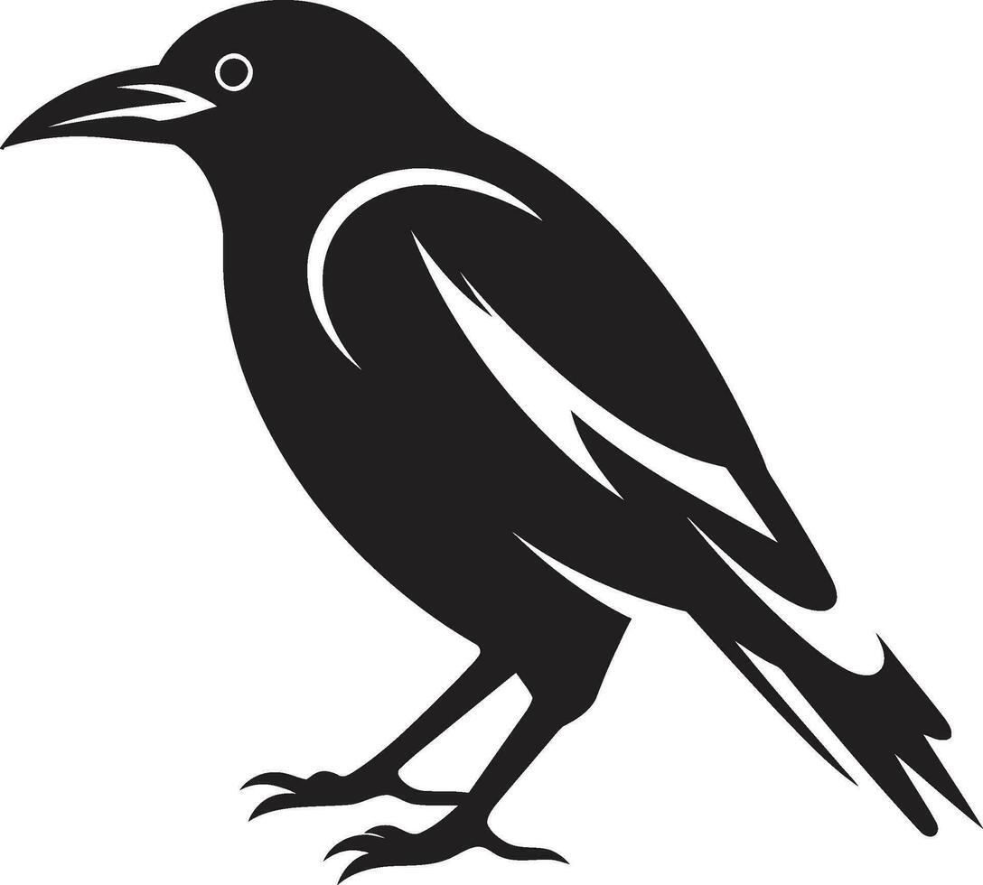 Raven silhueta monograma minimalista Preto pássaro crista vetor