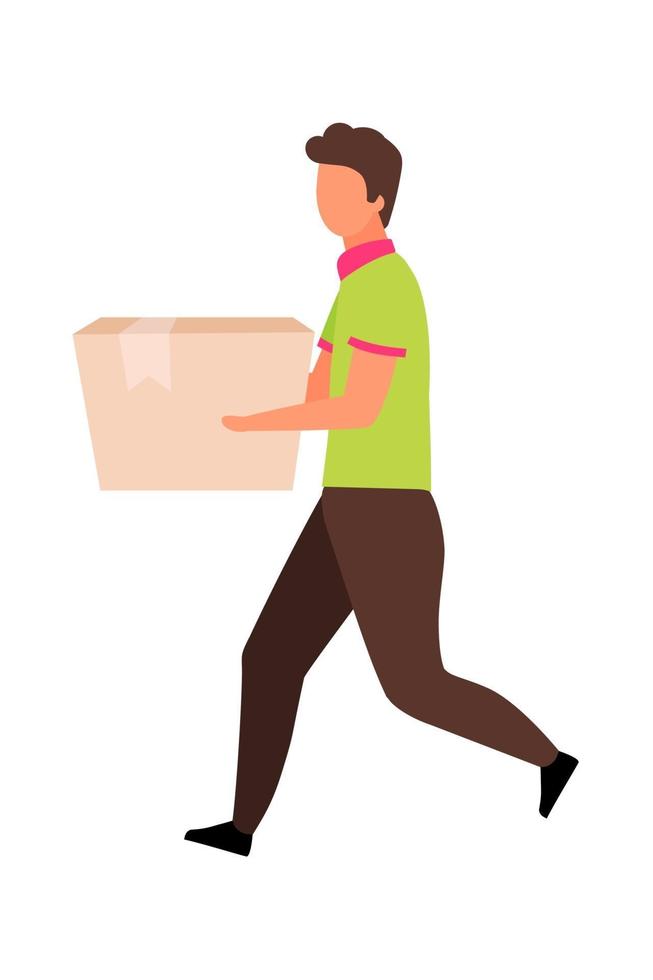 homem carrega personagem vetorial de cor semi-plana com caixa de papelão vetor