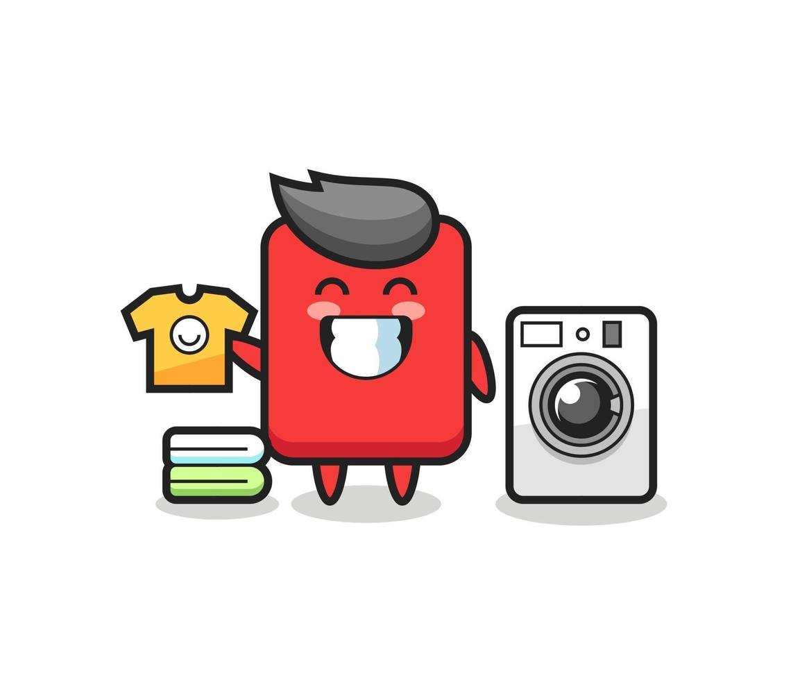 desenho de mascote de cartão vermelho com máquina de lavar vetor