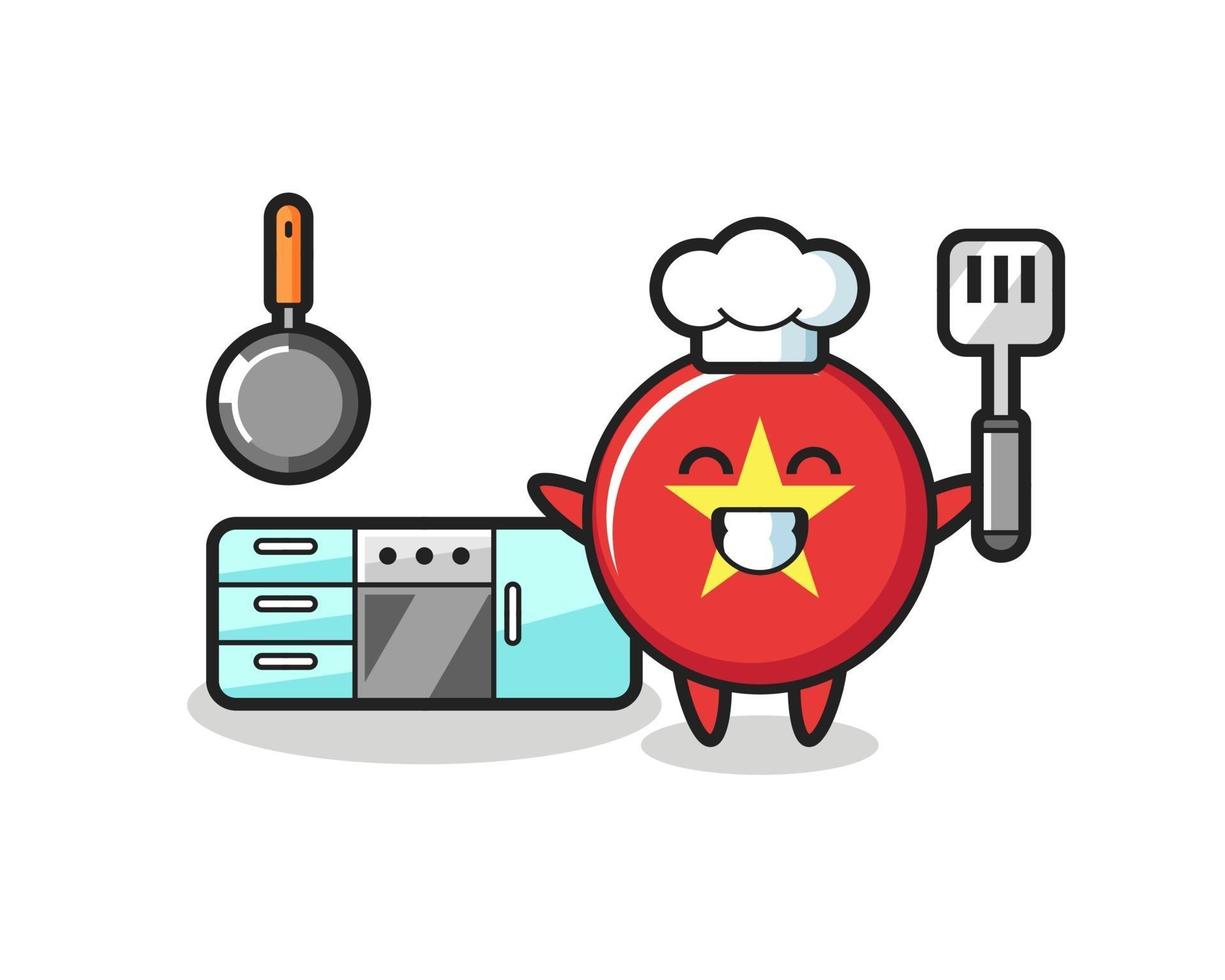 ilustração de personagem do emblema da bandeira do Vietnã enquanto um chef cozinha vetor