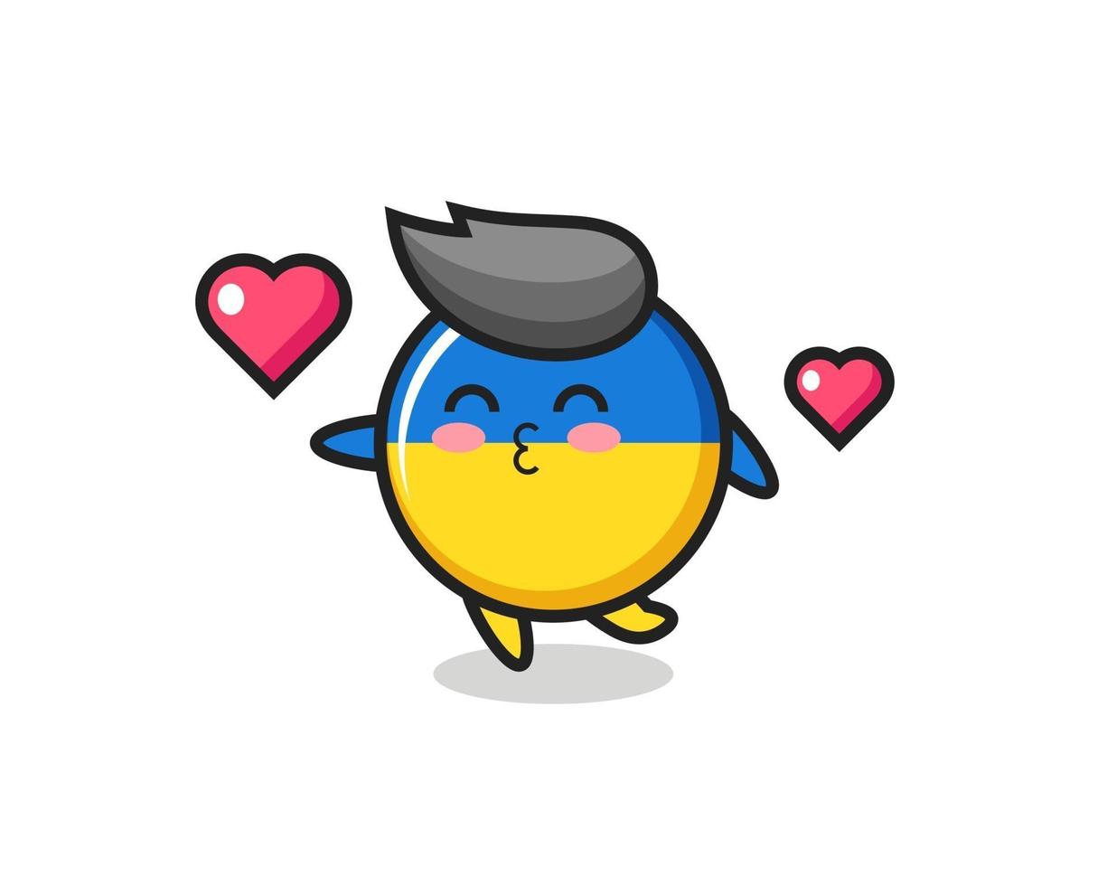 Desenho de personagem distintivo de bandeira da Ucrânia com gesto de beijo vetor