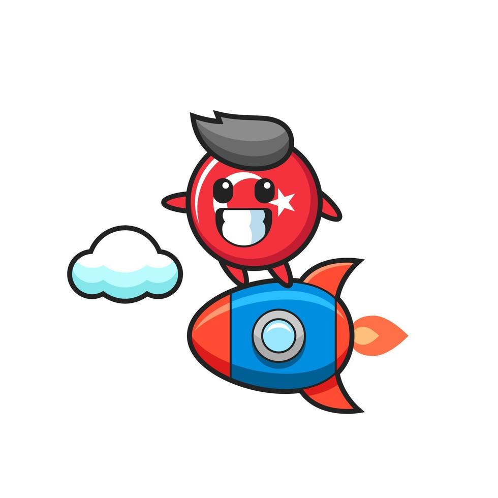 personagem mascote do emblema da bandeira da Turquia pilotando um foguete vetor