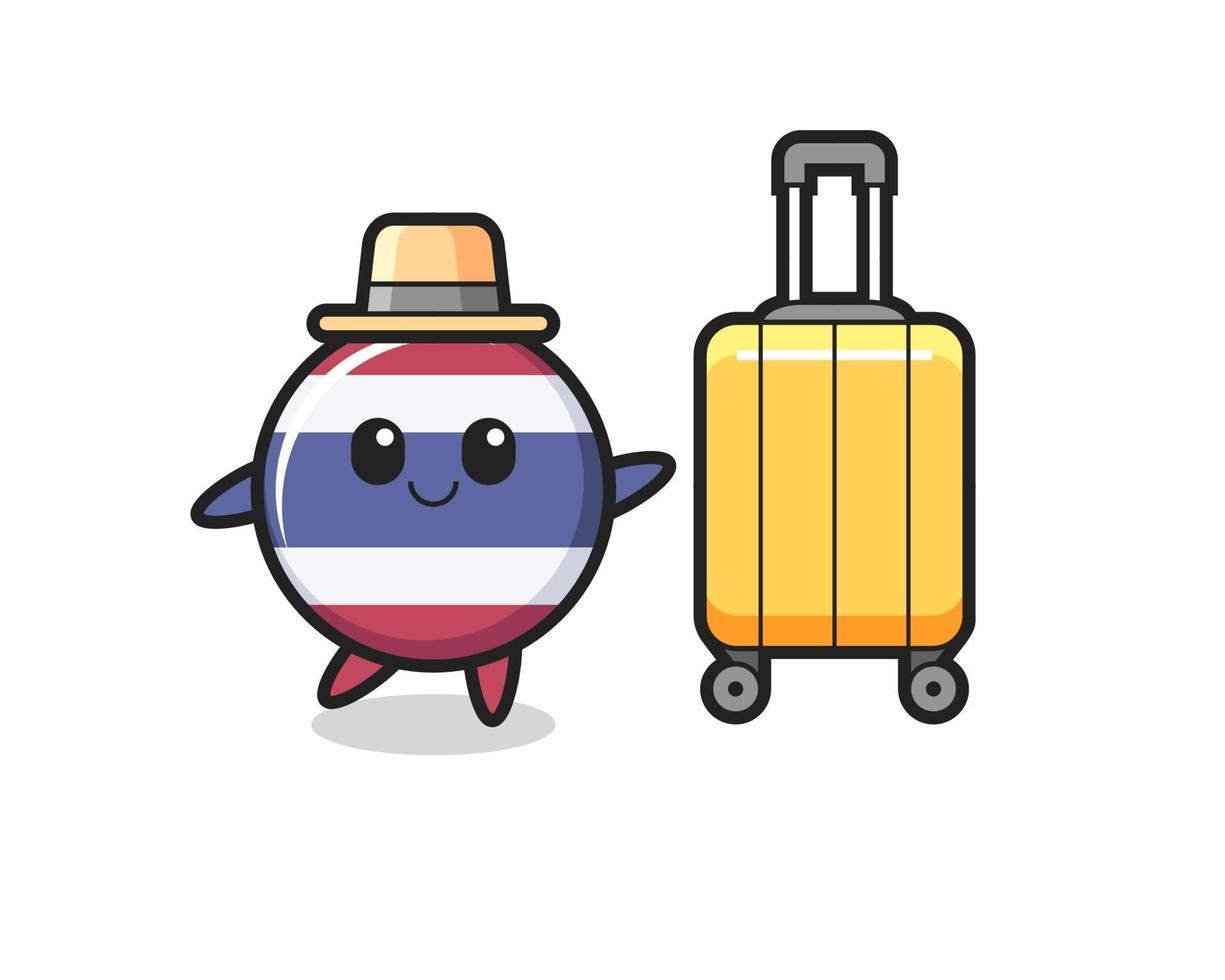 Ilustração dos desenhos animados do emblema da bandeira da Tailândia com bagagem de férias vetor
