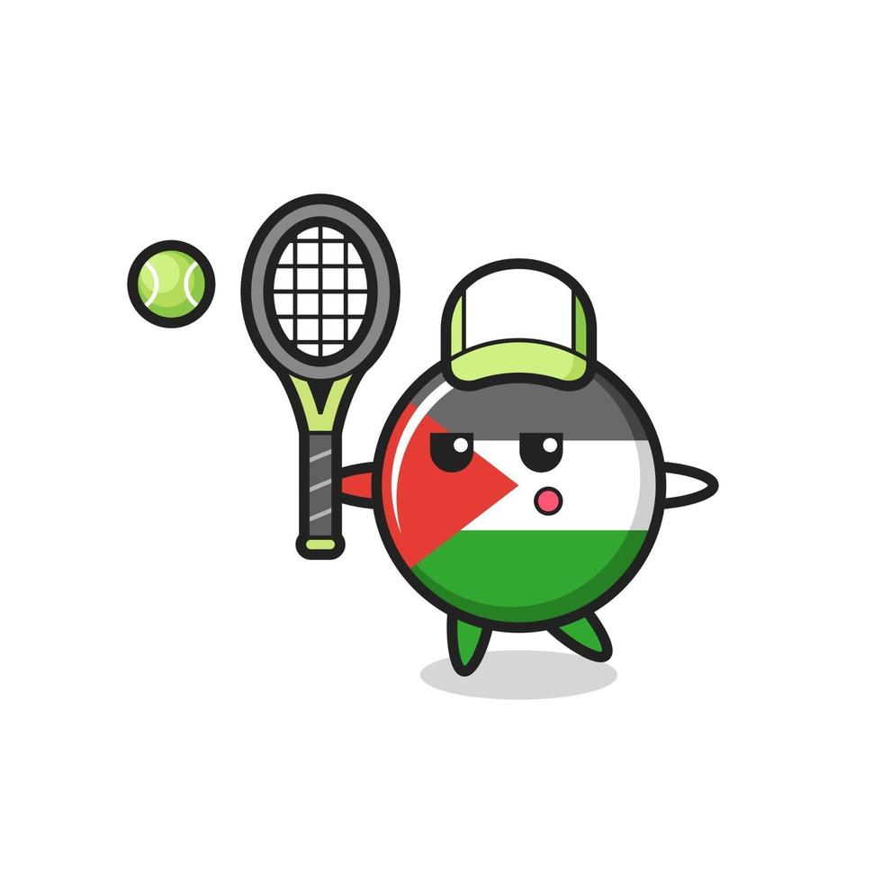 personagem de desenho animado do distintivo da bandeira da Palestina como jogador de tênis vetor
