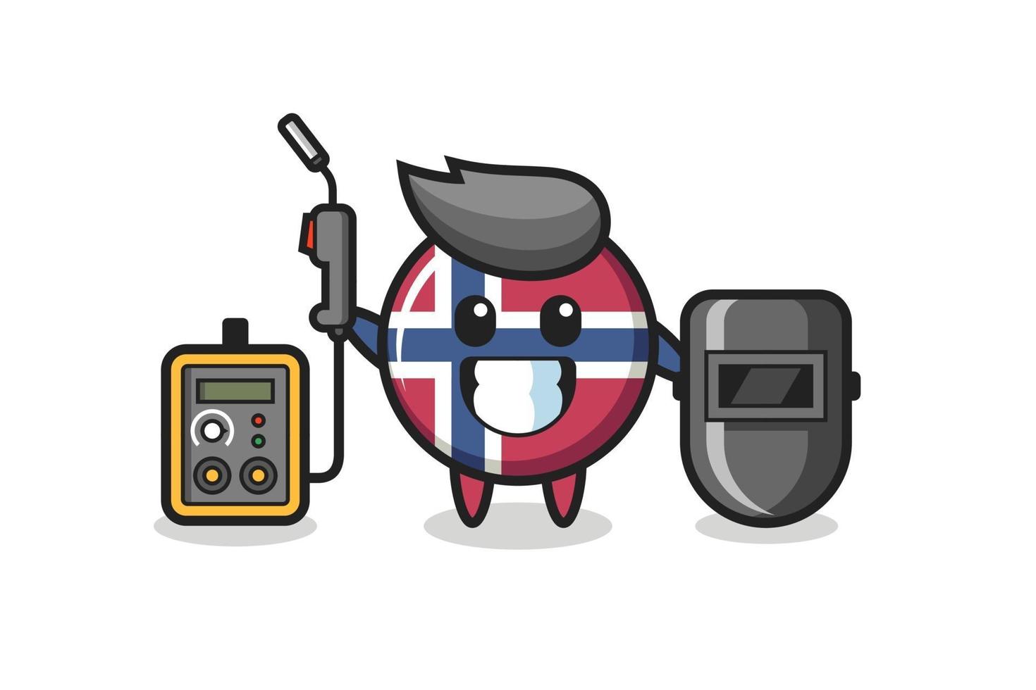 personagem mascote da insígnia da bandeira da Noruega como soldador vetor